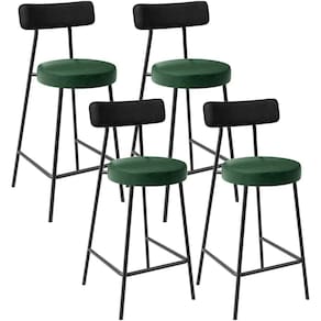 Kit 04 Banquetas Baixa Cozinha Sala Jantar Bancada Milão L02 Couríssimo Preto Verde