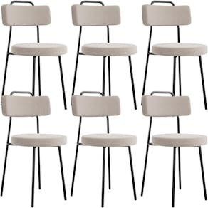 Kit 06 Cadeiras Decorativas Estofada Para Sala De Jantar Barcelona L02 Bouclê Creme - Lyam Decor