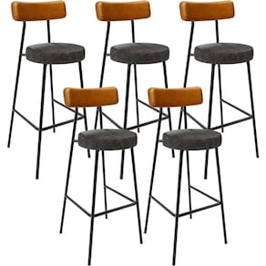 Kit 05 Banquetas Alta Cozinha Sala De Jantar Milão L02 Couríssimo Whisky Linho Chumbo - Lyam Decor