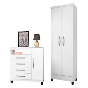 Kit Cômoda Sapateira 1 Porta 4 Gavetas Cannes Com Multiuso Egito 2 Portas Branco Incorplac