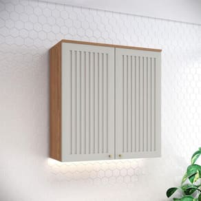 Armário Aéreo 2 Portas Ripado 80 cm Ambiente Requinte Nature Areia Hp - Henn