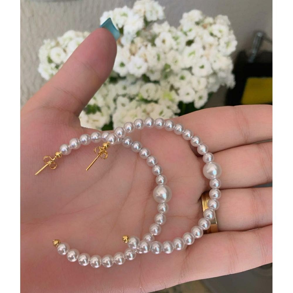 Brinco Argola Perola Folheado A Ouro 18K