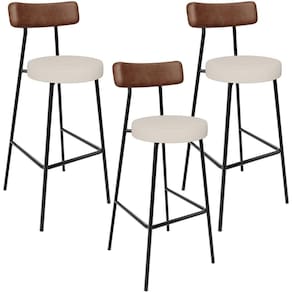 Kit 03 Banquetas Alta Cozinha Bar Sala De Jantar Milão L02 Couríssimo Marrom Linho Cru