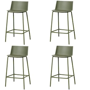 Kit 4 Banquetas Ipanema Alta Fratini 96 Cm (altura) Em Poliuretano (pu) Base Em Aço Verde Aloe