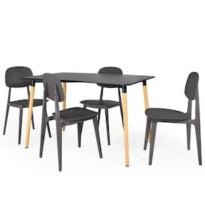 Conjunto Mesa De Jantar Retangular Eiffel Preta 120x80cm Com 4 Cadeiras Itália - Cinza
