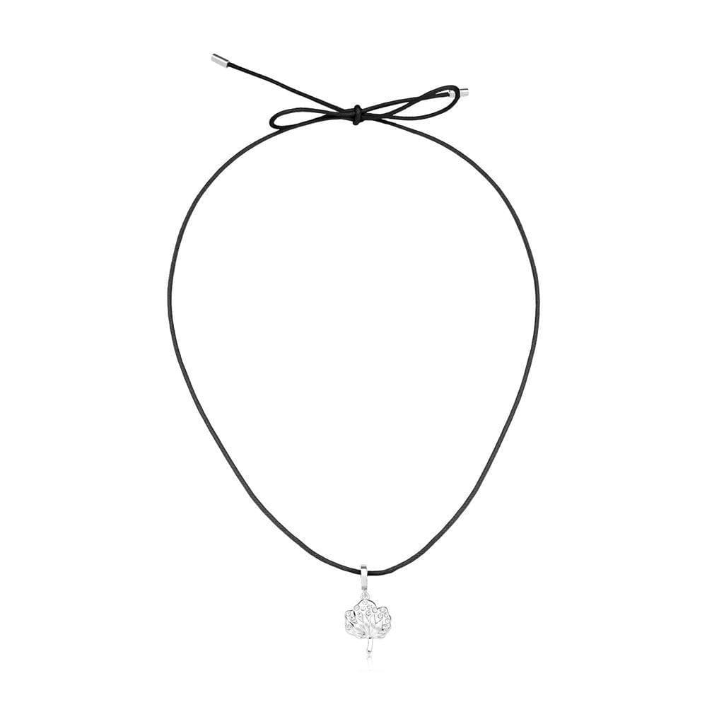 Cordão Algodão Com Pingente Flor De Algodão Revestido Em Prata