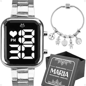 Relogio feminino prata aço inox + caixa + pulseira presente