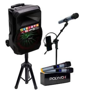 Kit Show Polyvox c/ Caixa Amplificada XC-712T 450W+ Tripé para Caixa + Dois Microfones sem Fio + Pedestal para Microfone