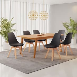 Conjunto Mesa Retangular MDF com 6 Cadeiras Saarinen PP Preto/Cinamomo