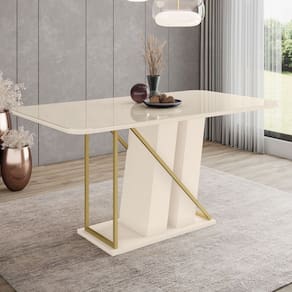 Mesa de Madeira Andy com Vidro Canto Arredondado Off White - Henn