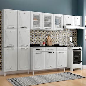 Cozinha Completa de Aço Star New 14 Portas 3 Gavetas com Vidro Branco - Telasul