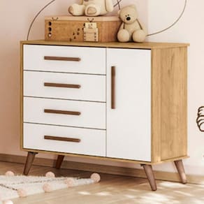 Cômoda Encanto 1 Porta 4 Gavetas Freijó/Branco Acetinado - Qmovi