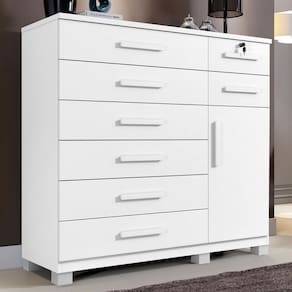 Cômoda Chicago 1 Porta 8 Gavetas Branco - Panorama Móveis