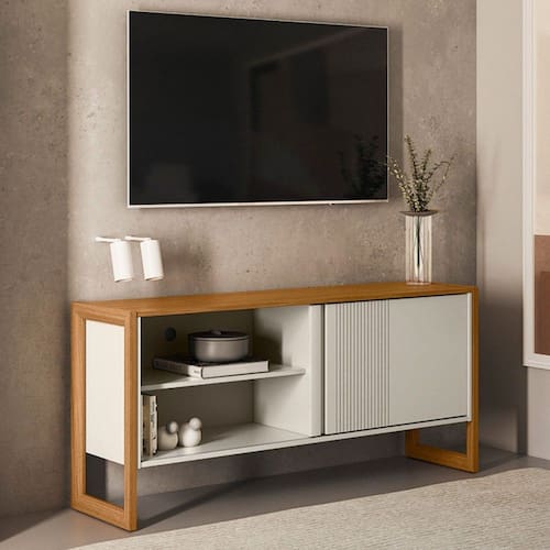 imagem-Rack para TV Até 55 Polegadas Gold 1 Porta 1 Prateleira Nature/Off White - Linea Brasil - Bege