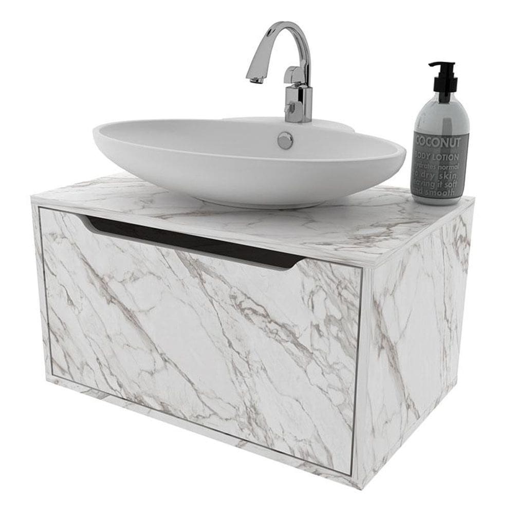 Balcão Gabinete para Banheiro Suspenso BN3646 Mármore Branco - Tecnomobili