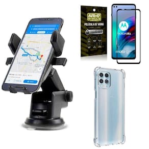 Capa moto g100 5g + suporte veicular automatic + película 3d