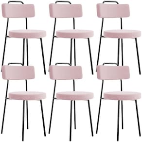 Kit 06 Cadeiras Decorativas Estofada Para Sala De Jantar Barcelona L02 Bouclê Rosê - Lyam Decor