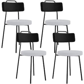 Kit 04 Cadeiras Decorativa Estofada Sala Jantar Barcelona L02 Couríssimo Preto Linho Cinza - Lyam