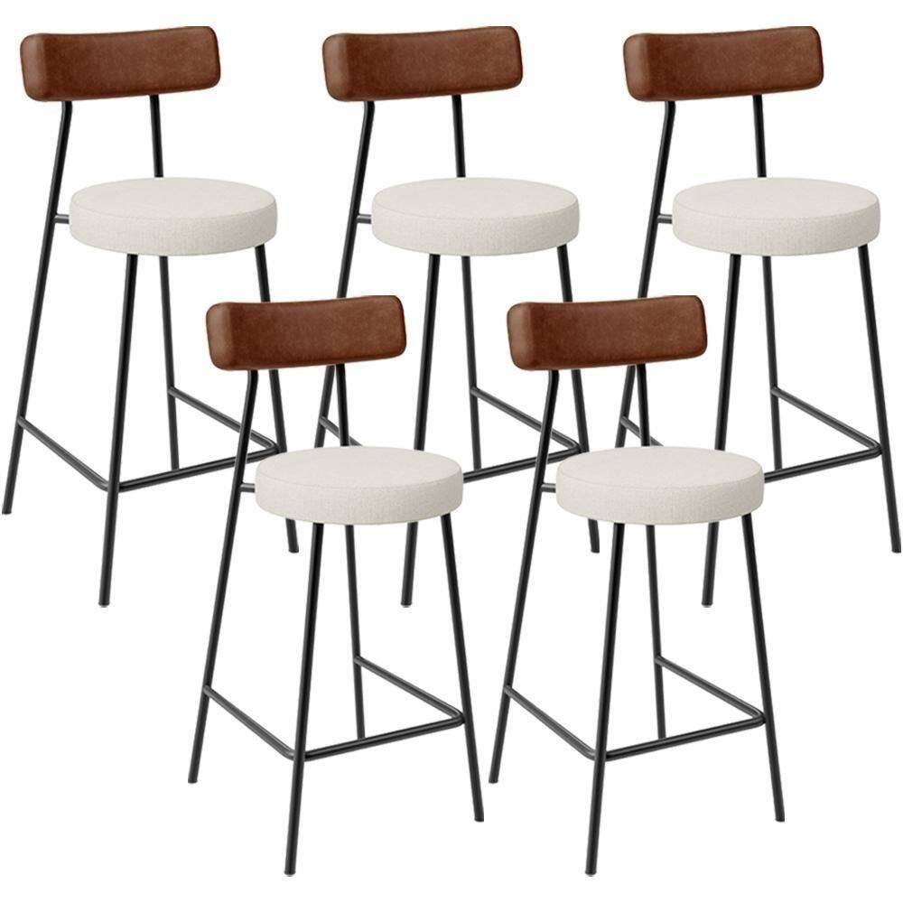 Kit 05 Banquetas Baixa Cozinha Sala Jantar Milão L02 Couríssimo Marrom Linho Champagne -LyamDecor