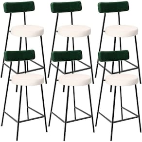 Kit 06 Banquetas Baixa Bar Cozinha E Sala De Jantar Milão L02 Facto Verde Linho Cru -LyamDecor