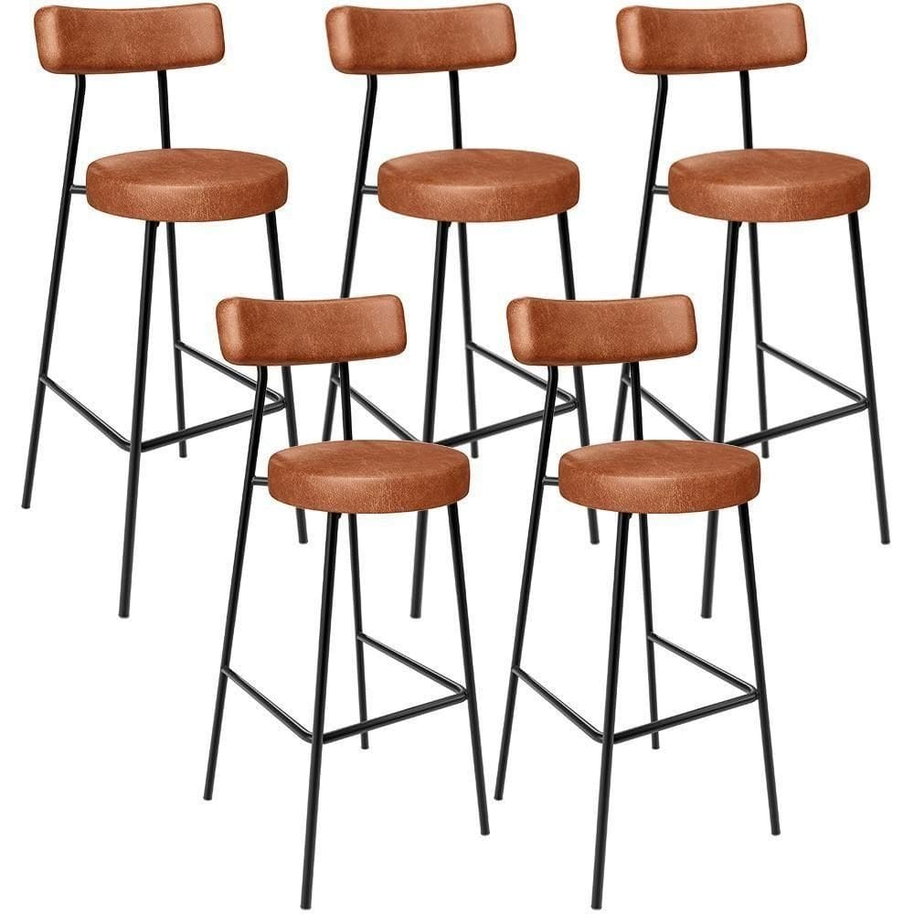 Kit 05 Banquetas Altas Cozinha Bar Sala De Jantar Em Aço Milão L02 Couríssimo Camel - Lyam Decor