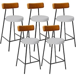 Kit 05 Banquetas Baixa Cozinha E Sala Jantar Bancada Milão L02 Couríssimo Whisky Cinza -LyamDecor