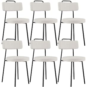 Kit 06 Cadeiras Decorativas Estofada Para Sala De Jantar Barcelona L02 Bouclê Cru - Lyam Decor