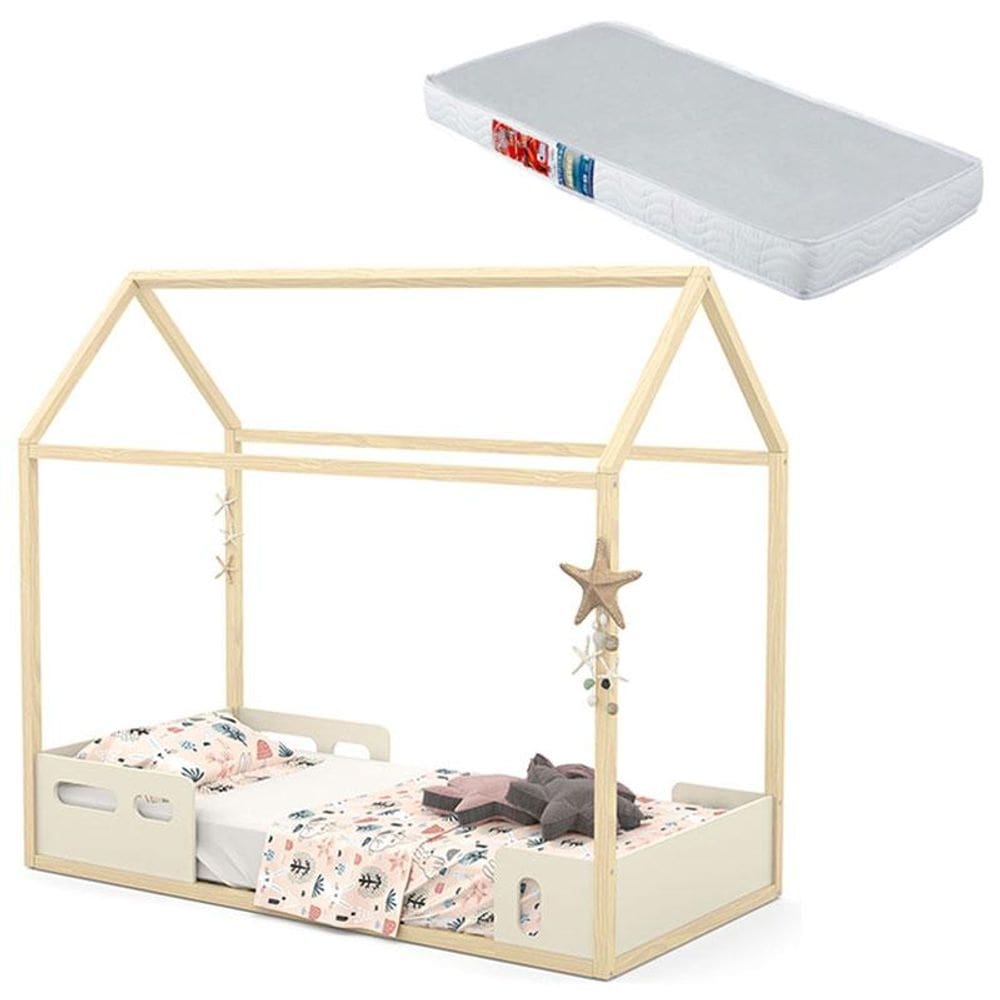 Mini Cama Montessoriana Liv Off White Natural com Colchão - Matic