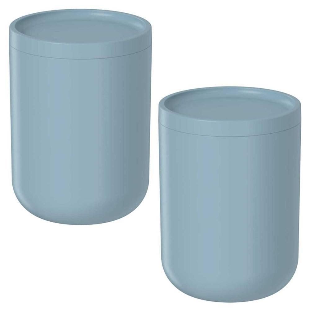 2X Porta Algodão Cotonete Banheiro Ou Bold Azul Com Tampa