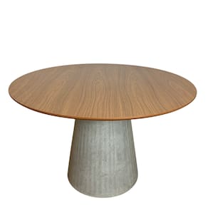 Mesa de Jantar Cone Redonda 80 cm Base Cimento concreto Tampo Freijó