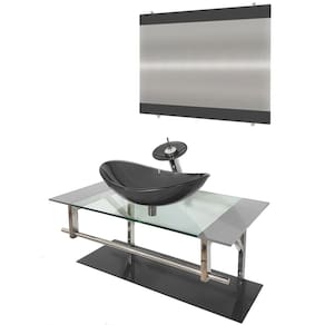 Gabinete de Vidro 90cm Inox com Cuba Oval Grafite