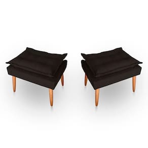 Kit 02 Puff Para Sala E Quarto Madeira Decorativo Opala Suede Cor Marrom