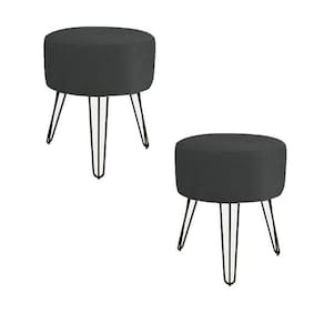 Kit 2 puff puf decorativo suede preto pés ferro preto verniz