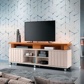 Rack bancada para Sala Ambiente Rivera 1.8 Off White Cinamomo - HB Móveis