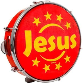 Pandeiro 10 Abs Vermelho Aro Plat Inox Pele Holog Jesus Vermelha 06 Afin Sples