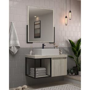 Conjunto Balcão para Banheiro com Espelheira Miami 80 Carvalho