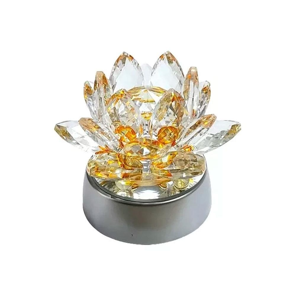 Enfeite Escultura Vidro Flor Lotus 13Cm Base Espelhada Led