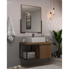 Conjunto Balcão para Banheiro com Espelheira Miami 80 Noce