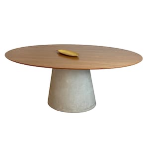 Mesa de Jantar Cone Oval 120x80 cm Base Cimento concreto Tampo Freijó