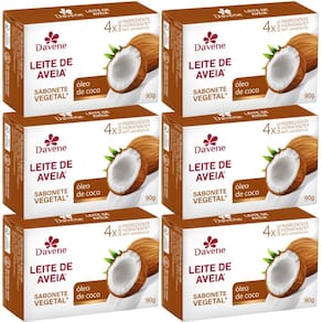 6UN Sabonete Vegetal Leite De Aveia Oleo De Coco 90g Davene