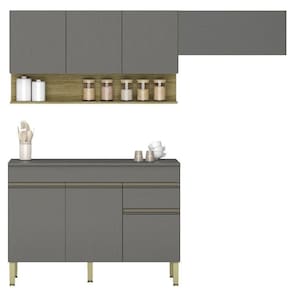 Armário De Cozinha 3 Peças Balcão Com Tampo 150cm Lina15 K02 Gris/freijó - Mpozenato