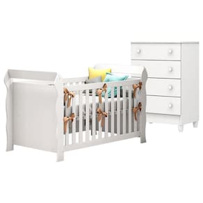 Berço Americano Lara com Cômoda Gaveteiro Mel Flat Branco Brilho - Carolina
