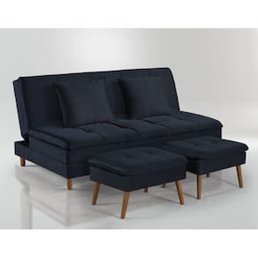 Sofá Cama Vegas Com 2 PuffsTalento Móveis Preto