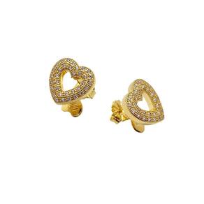 Brinco coração folheado ouro - microzircônias - tarraxa