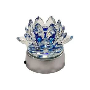Enfeite Escultura Vidro Flor Lotus 13Cm Base Espelhada Led