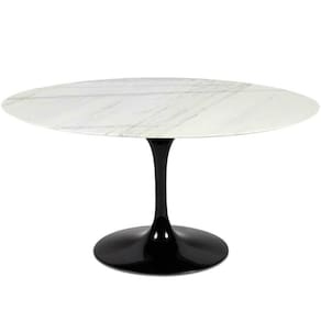 Mesa de Jantar Saarinen Oval 160x90 cm Mármore Branco Extra Base Preta