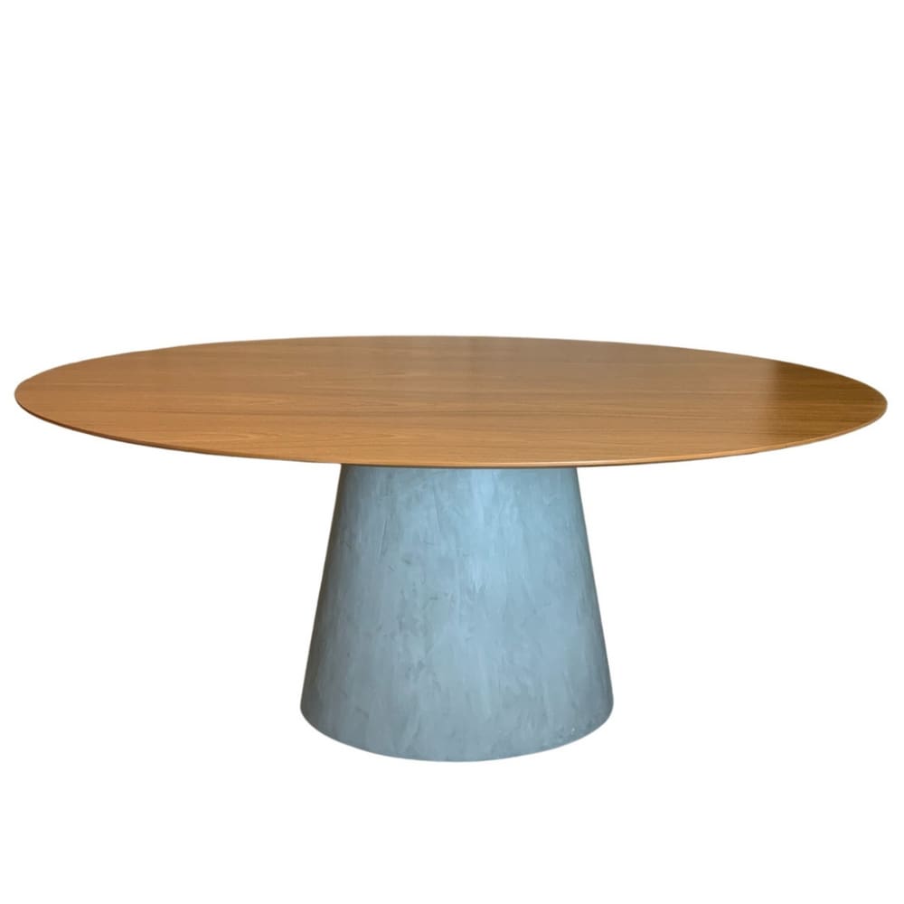 Mesa De Jantar Cone Oval 120x80 Cm Base Cimento Queimado Tampo Freijó