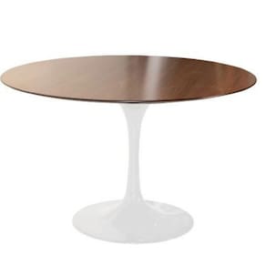 Mesa De Jantar Tulipa Saarinen Redonda 90 Cm Tampo Imbuia Base Branca