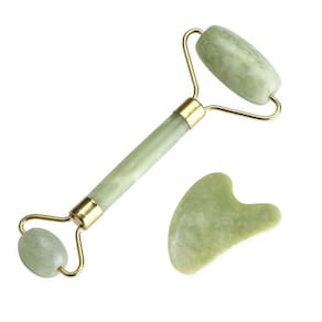 Rolo massageador pedra jade verde + guasha coração smart gr
