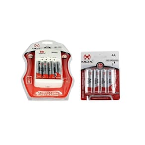 8 pilhas recarregáveis mox aa + carregador rápido